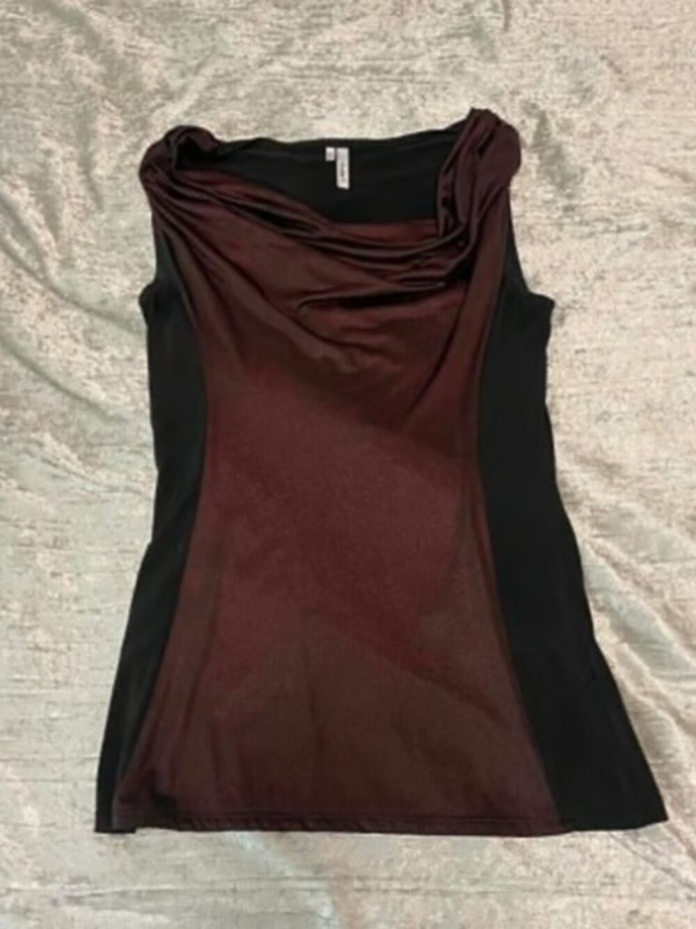 Cowlneck Studio Y metallic red and black blouse